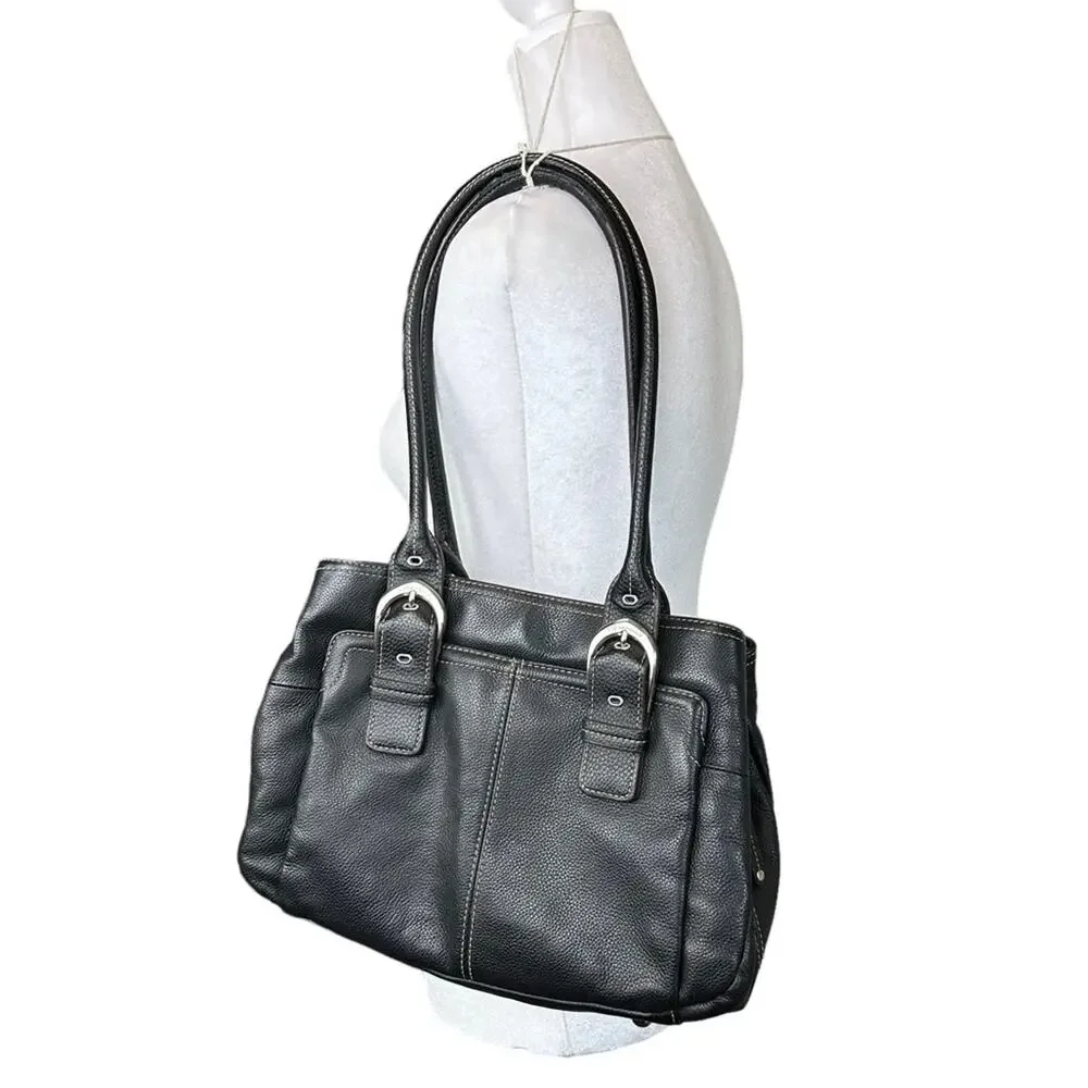 Tignanello Classic Leather Shoulder Bag Purse Black Italy